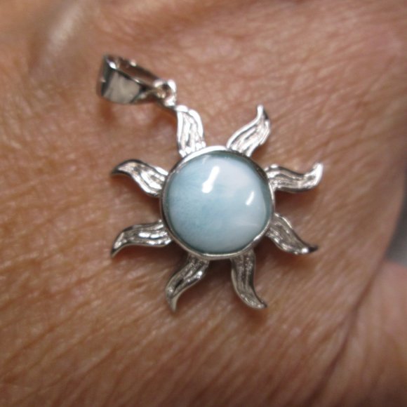 Natural Larimar and 925 Sterling Celestial SUN Pendant> Sunshine, Sun Goddess - Picture 3 of 6